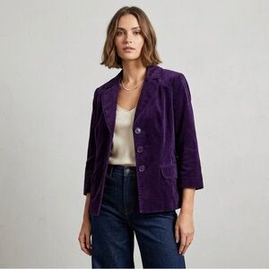 Halogen Purple Corduroy Blazer Three Button Lined Jacket Size Medium